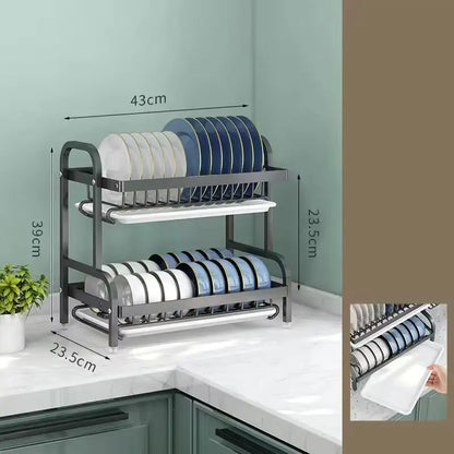 2-Tier Compact Kitchen Dish Rack with Utensil Holder